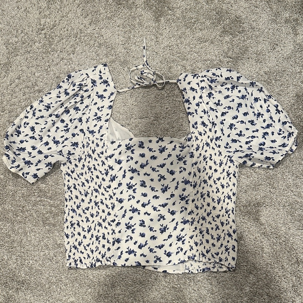 Astr Blue and White Floral Blouse